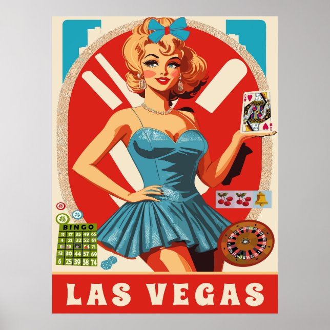 Poster Las Vegas, mulher com cartões, Viagem (Frente)