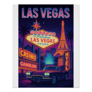 Pôster Las Vegas Neon - Noite Retro de Viagens