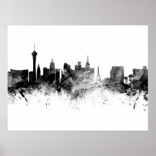 Poster Las Vegas Nevada Skyline Black White