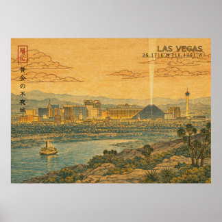 Poster Las Vegas Skyline in Japanese Ukiyo-e
