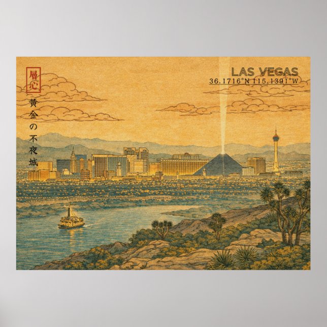 Poster Las Vegas Skyline in Japanese Ukiyo-e (Frente)