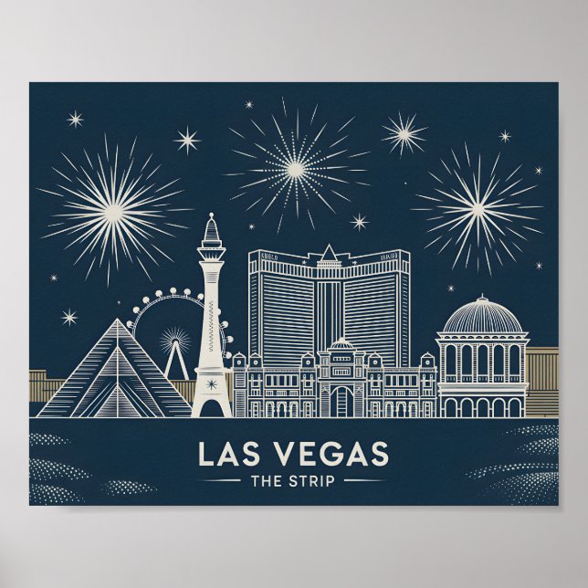 Poster Las Vegas Strip Nevada Skyline Line Art Cityscape (Frente)