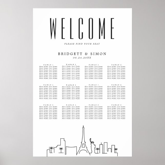 Poster Las Vegas Wedding | 12 Gráfico de assentos de Mesa (Frente)