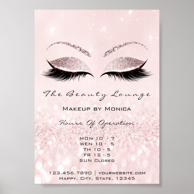 Poster Lashes Makeup Artist Rosa Beauty Salon Glitter (Frente)