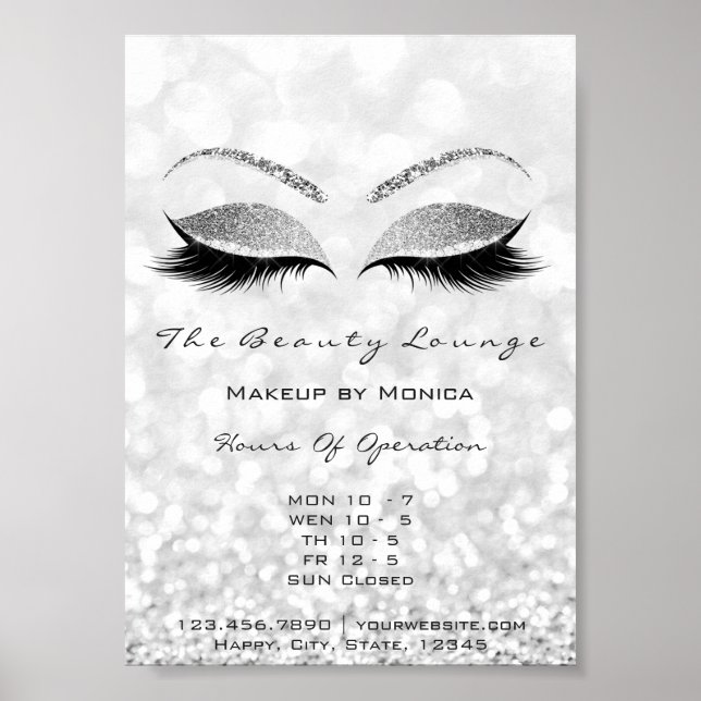 Poster Lashes Makeup Artista Silver Beauty Salon Glitter (Frente)