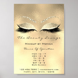 Poster Lashes Makeup Horas de Abertura Dourada Glitter de