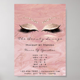 Poster Lashes Makeup Hours Abertura Marble Salon Glitter