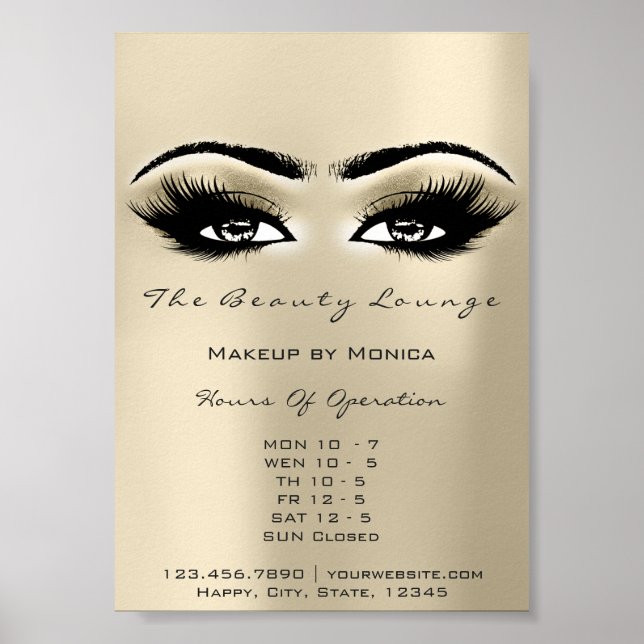 Poster Lashes Makeup Hours Abertura Olhos de Salão de Mar (Frente)
