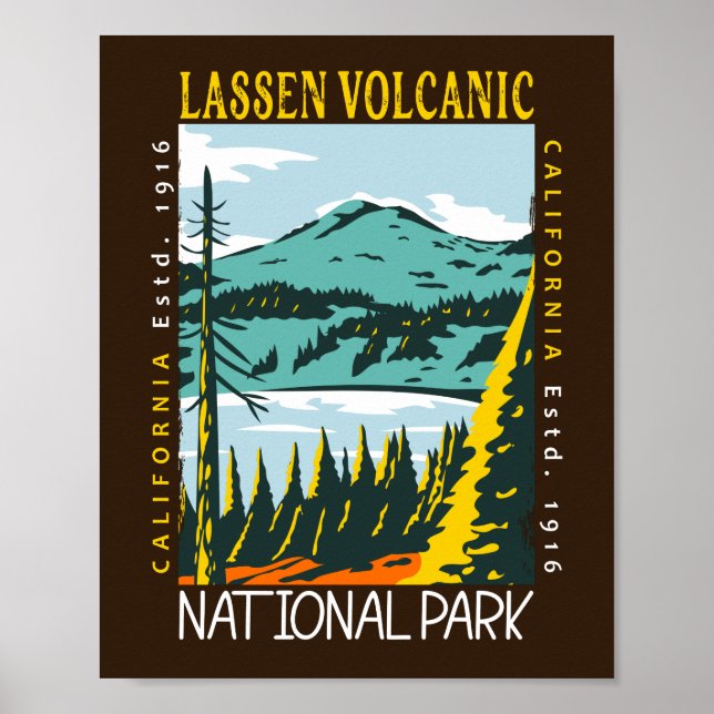 Poster Lassen Volcanic National Park Vintage se aflita (Frente)
