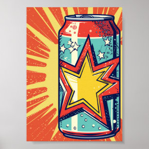 Poster Lata de refrigerante em estilo Popart, bebida gase