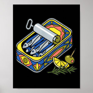 Poster Lata de Sardinha Estética Euro Verão Tapas Foodie