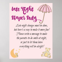 Poster Late Night Diaper Duty Sign Baby Shower Game