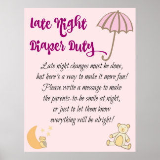 Poster Late Night Diaper Duty Sign Baby Shower Game