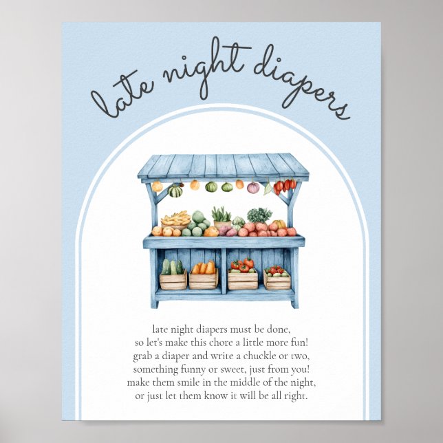 Poster Late Night Diapers Farmers Market Baby Shower Game (Frente)