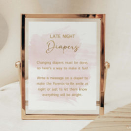 Poster Late Night Fralda Watercolor Blush & Dourado Sinal