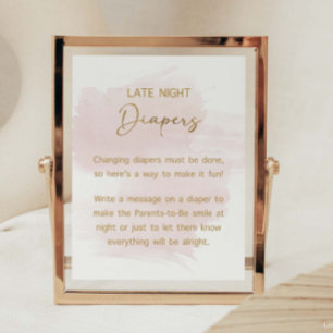 Poster Late Night Fralda Watercolor Blush & Dourado Sinal