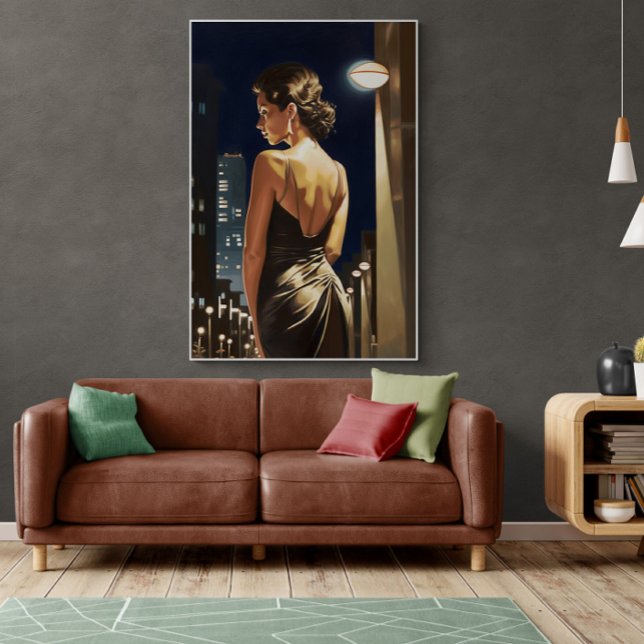 Poster Latina em pé sob a pintura à luz da rua Miami (Criador carregado)