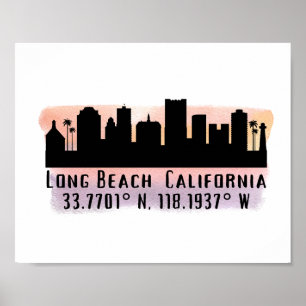 Poster Latitude e Longitude do Horizonte de Long Beach  