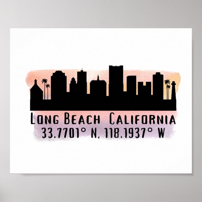 Poster Latitude e Longitude do Horizonte de Long Beach   (Frente)