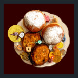 Poster Latkes, Sufganiot (Rosquinhas de gelatina)<br><div class="desc">"Expressões Judaicas" oferece uma experiência comprada,  pois você não encontrará em nenhum outro lugar. Bem-vindo à nossa loja. Conte aos seus amigos sobre nós e envie-lhes o nosso link: http://www.zazzle.com/YehudisL?rf=238549869542096443*</div>