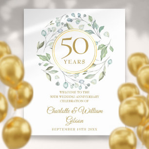 Poster Laurel Greenery 50º Aniversário - Sinal de Boas-vi