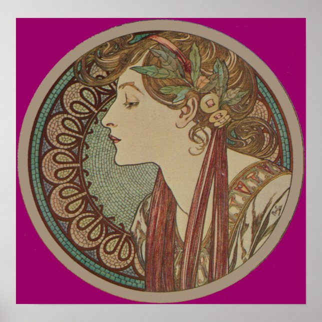 Pôster Laurel por Alphonse Mucha (1901) Art Nouveau (Frente)