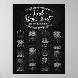 Pôster Laurel Wedding Seating Chart, Cor Editável