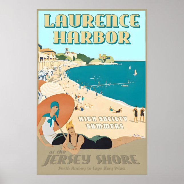 Poster Laurence Harbor Nova Jersey Shore Retro Art Deco (Frente)