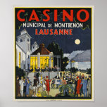 Poster Lausanne, Casino Municipal de Montbenon Art Deco<br><div class="desc">Grande poster de Arte Deco para o Casino de Lausanne na Suiça,  finamente impressa em litografia de pedra por volta de 1930. Um impressão de reprodução de alta qualidade.</div>