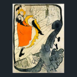 Pôster Lautrec: Jane Avril Danicng the Can-Can<br><div class="desc">Esta é uma reprodução de qualidade da litografia de 1893 de Henri de Toulouse-Lautrec. Celebra a inauguração do M Cabaret em Paris,  com Jane Avril como principal recurso,  dançando lata-lata. É uma variação de "Jane Avril,  Jardin de Paris" que também está nesta loja.</div>