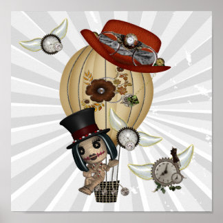 Pôster lava gótica balão de ar quente com galinha