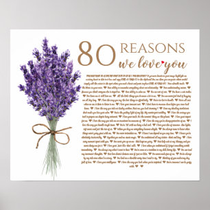 Poster lavanda 80 por que te amamos no aniversário da vo