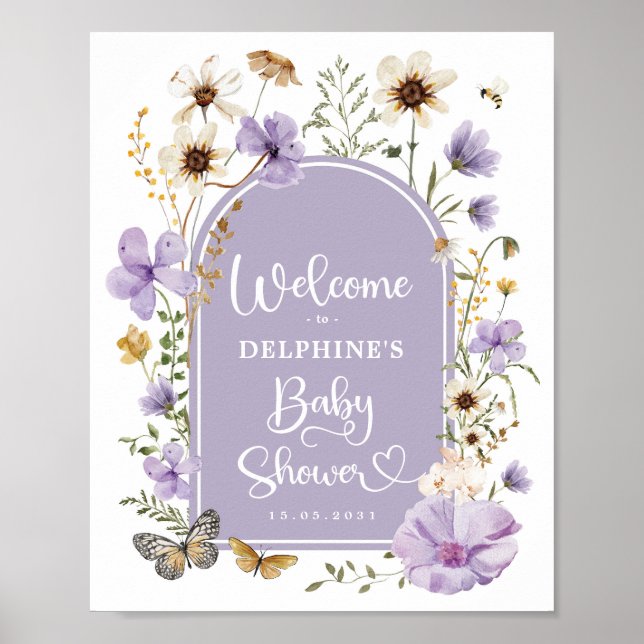 Poster Lavanda Boho Wildflower Chá de fraldas Welcome (Frente)