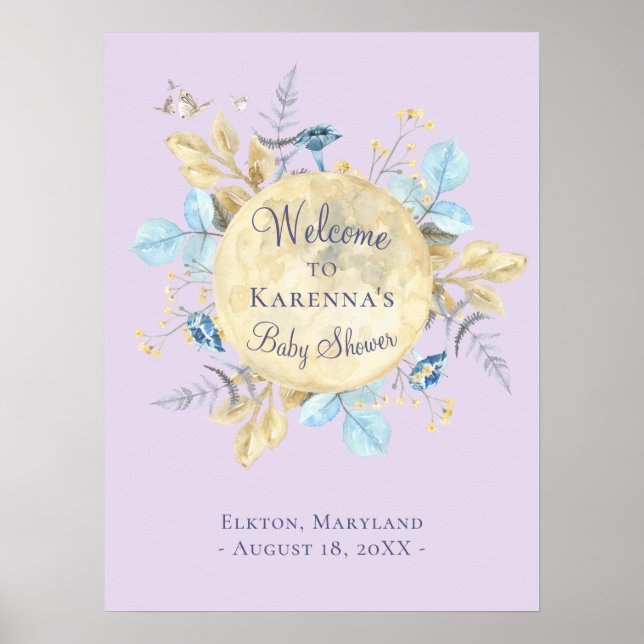 Poster Lavanda branca Chá de fraldas roxa bem-vindo (Frente)