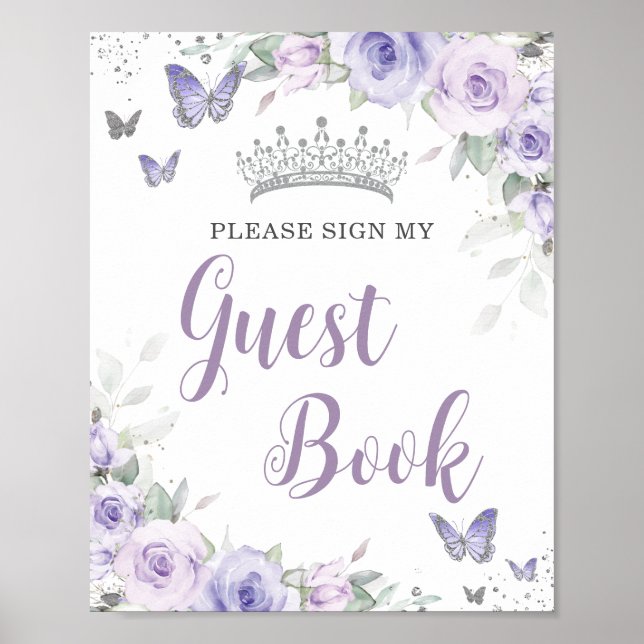 Poster Lavanda Chic Purple Floral Quinceañera (Frente)