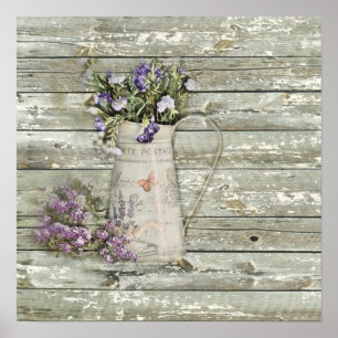Pôster lavanda de madeira whitewashed rústica da casa da
