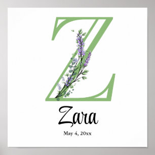 Poster Lavanda de viveiro de Eucalyptus, monograma Z