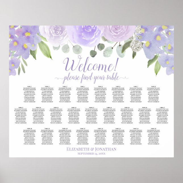 Poster Lavanda Floral 25 Gráfico de Casamento de Mesa (Frente)