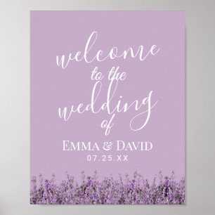Poster Lavanda Floral Elegante Purple Weding Bem-vindo