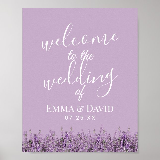 Poster Lavanda Floral Elegante Purple Weding Bem-vindo (Frente)