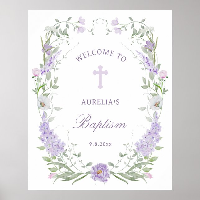 Poster Lavanda Floral Lilac Frame Baptism Bem-vindo (Frente)