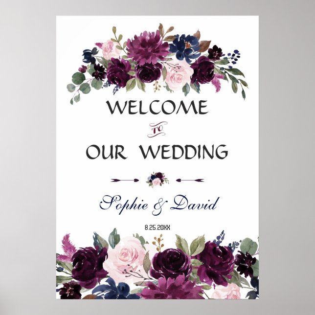 Poster Lavanda Marinho Azul Floral Sinal de Casamento (Frente)