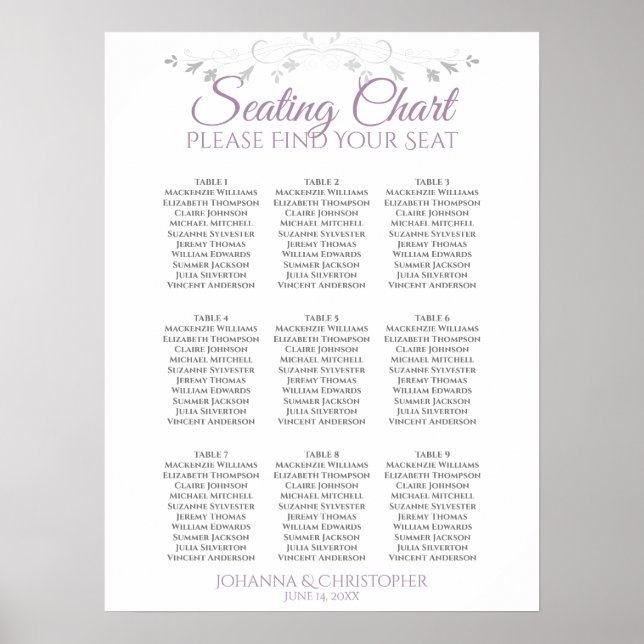Poster Lavanda no Gráfico de Casamento de Mesa White 9 (Frente)