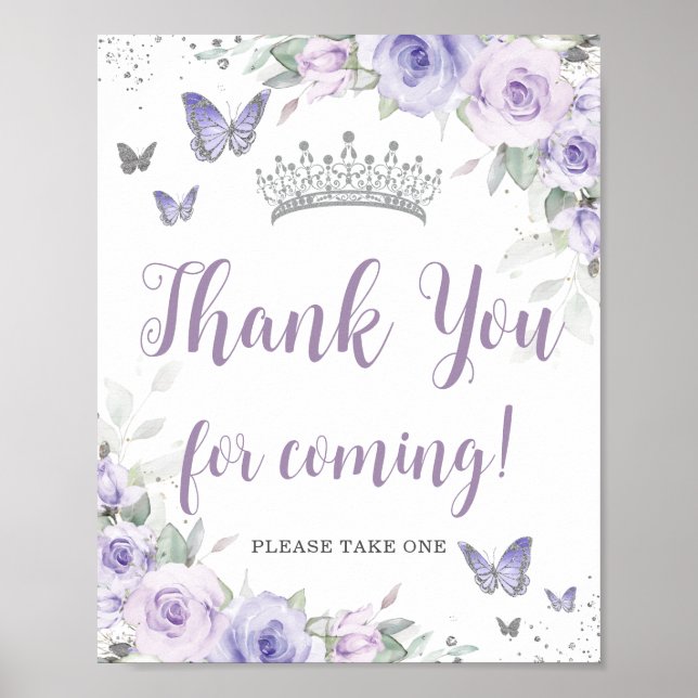 Poster Lavanda Quic Purple Floral Quinceañera Obrigado (Frente)