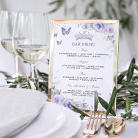 Lavanda Roxa Prata Floral Menu do Bar de Quinceañe