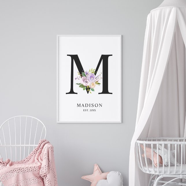 Poster Lavanda Roxo - Letra 'M' Nursery Name Wall Art (Criador carregado)