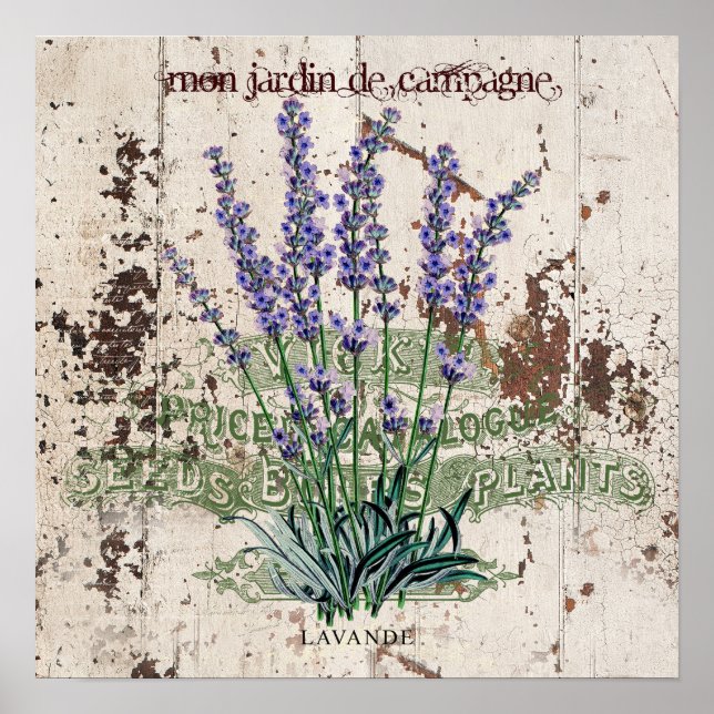 Poster Lavanda sobre o painel de madeira rústica (Frente)