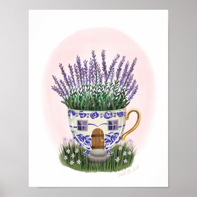 Poster Lavanda Teacup Cottage Art (Frente)