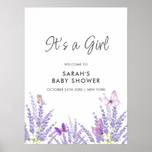Poster Lavanda Whimsby Chá de fraldas Borboleta Boas-vind