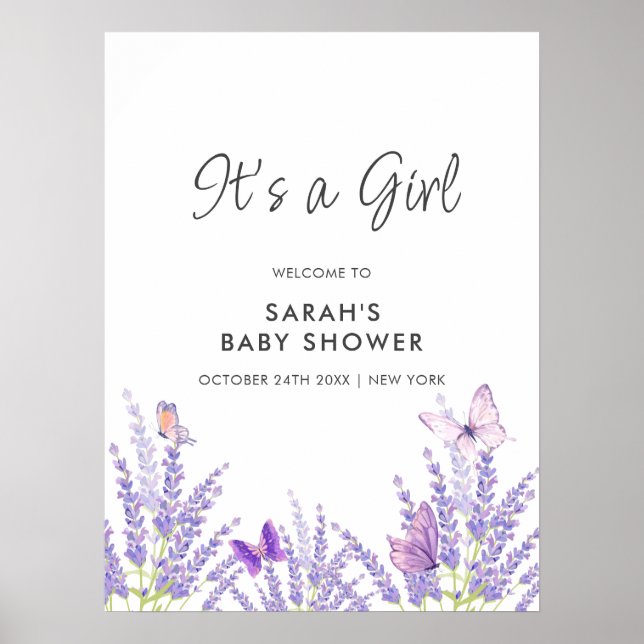 Poster Lavanda Whimsby Chá de fraldas Borboleta Boas-vind (Frente)